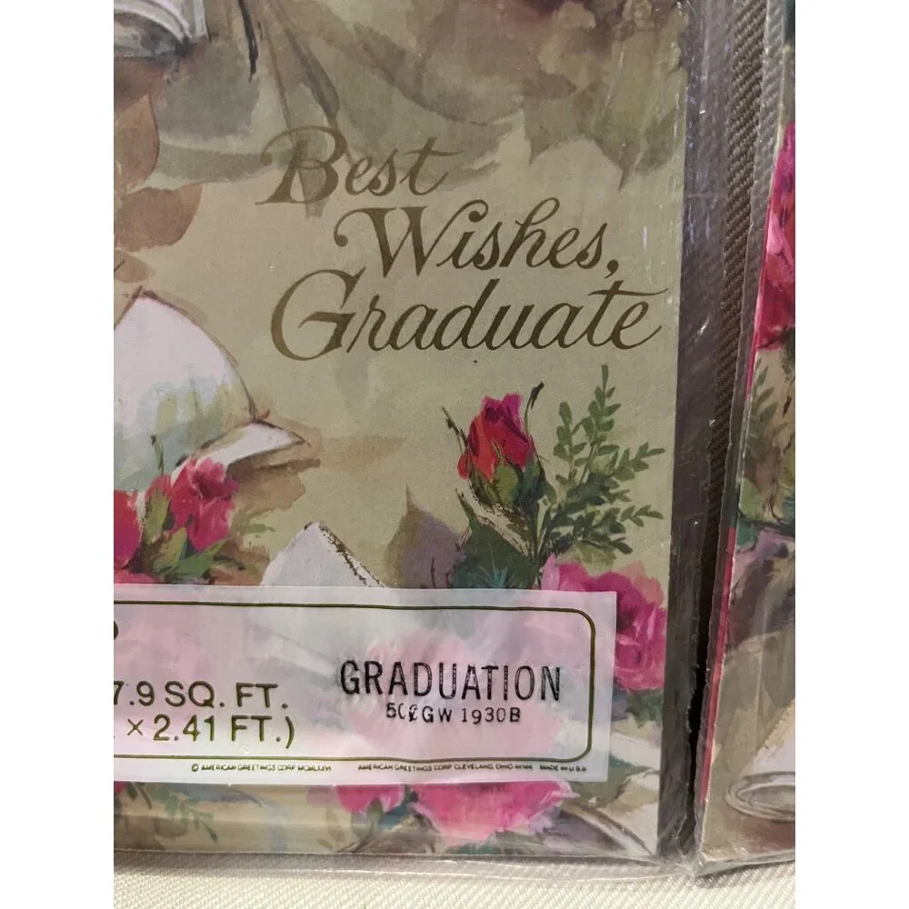 Vintage American Greetings Gift Wrap Graduate NEW Floral 2 Packages